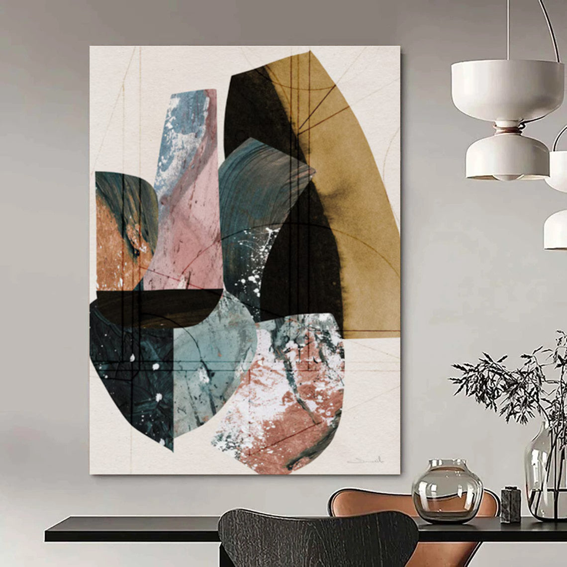 Geometric Collage with Earth Tones and Pastels Abstract Painting ADGE152