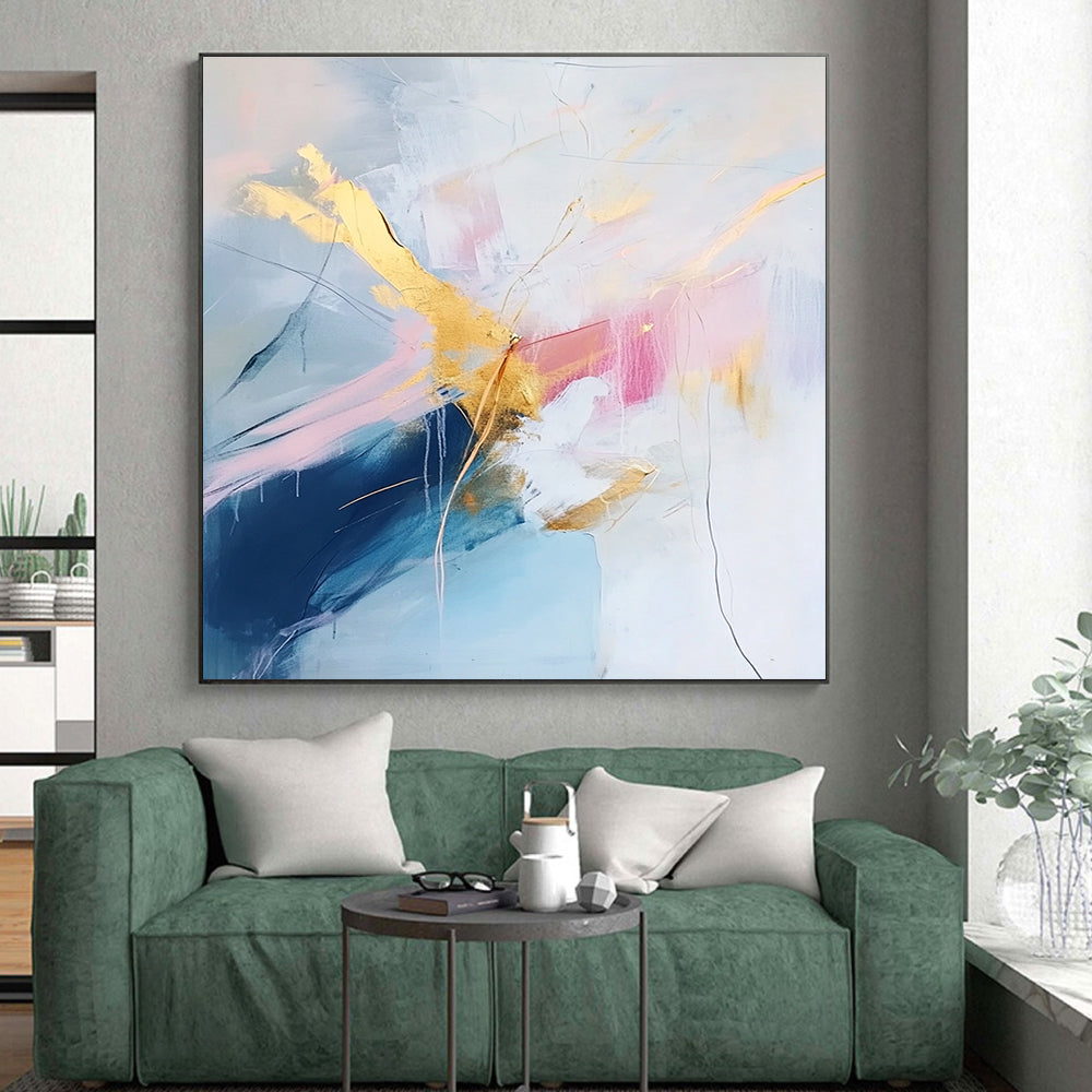 Pastel Gold Abstract Painting with Delicate Lines GER437