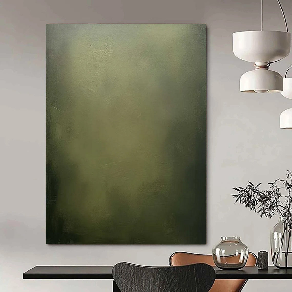 Olive Green Gradient Abstract Painting with Subtle Depth ADGE486