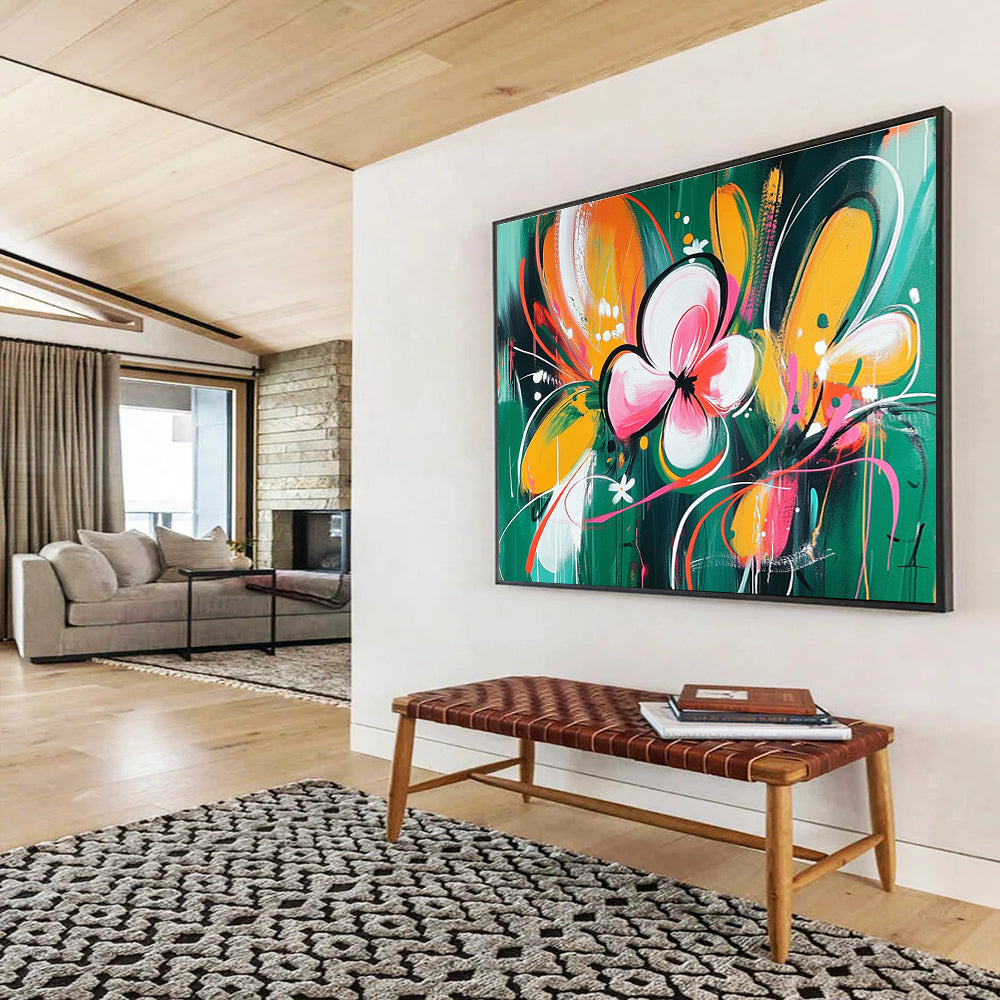 Colorful Floral Abstract Painting with Vibrant Blossoms DYP366