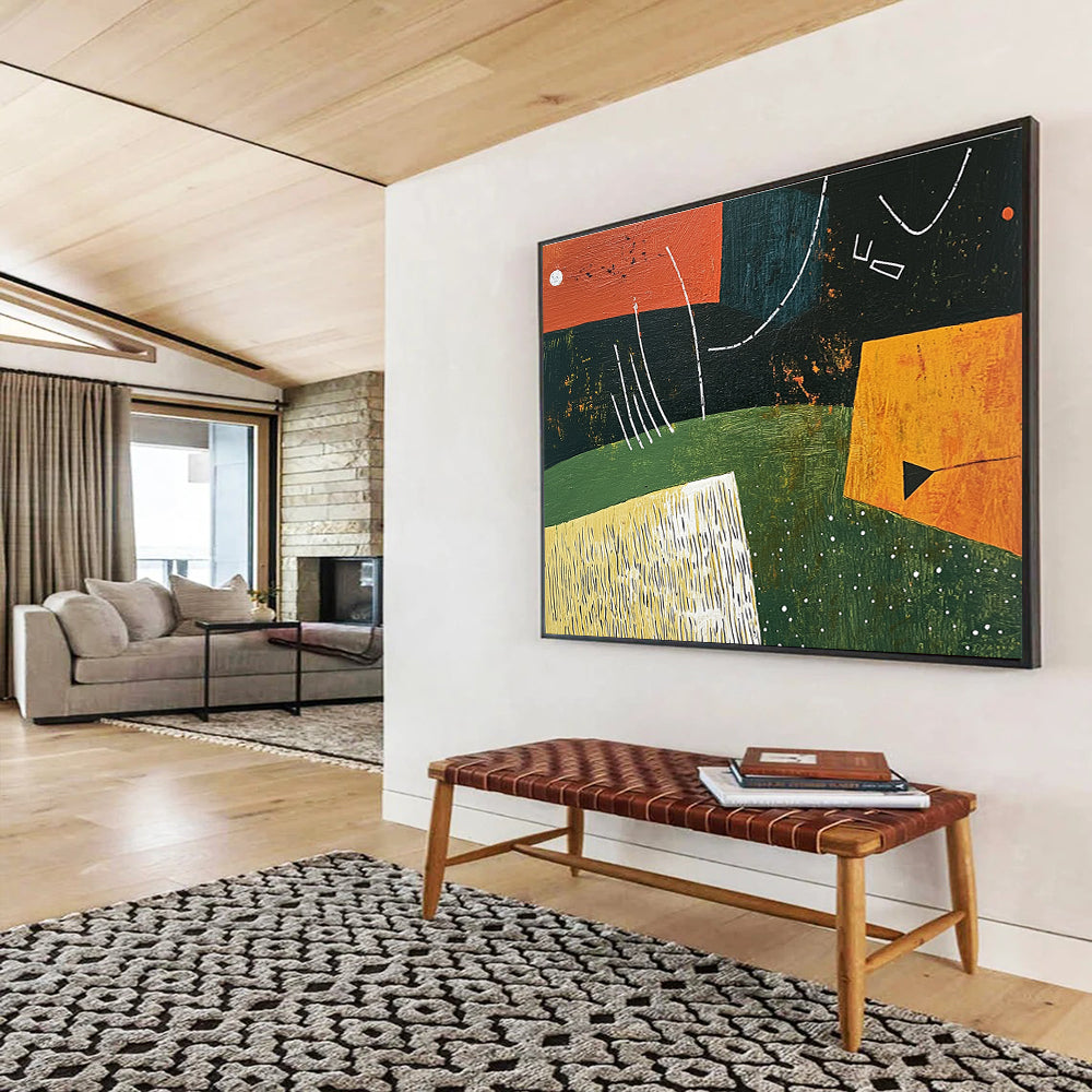 Geometric Color - Block Abstract Painting with Orange, Green and Black DYP111