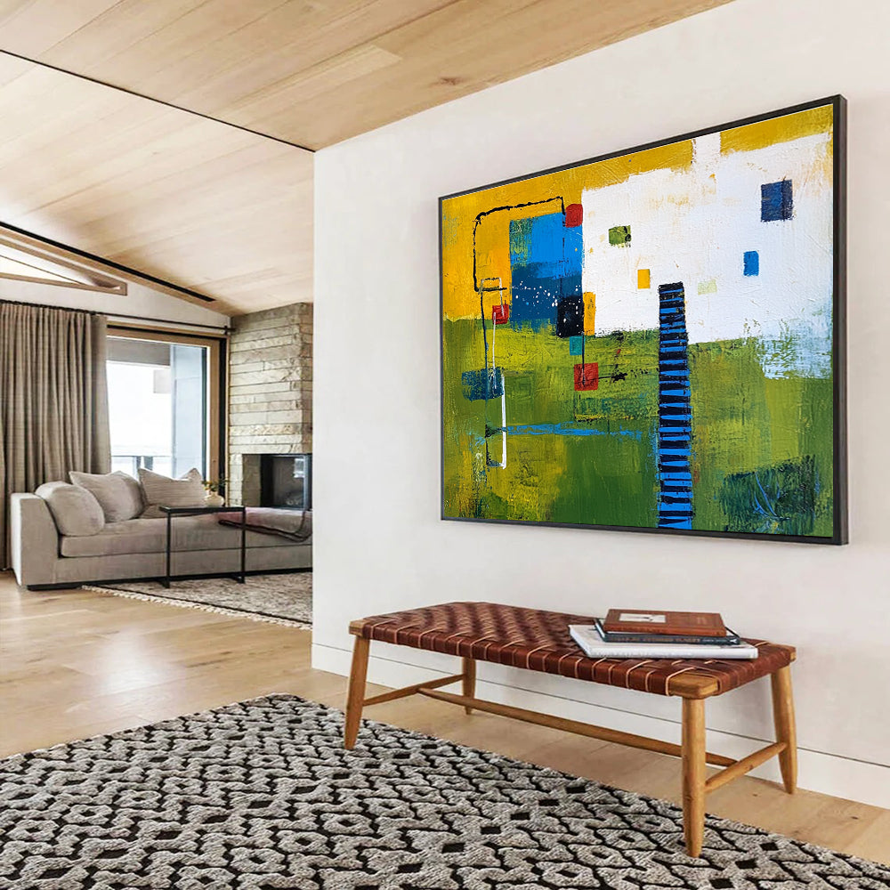 Colorful Village Abstract Painting with Bright and Earthy Hues DYP352