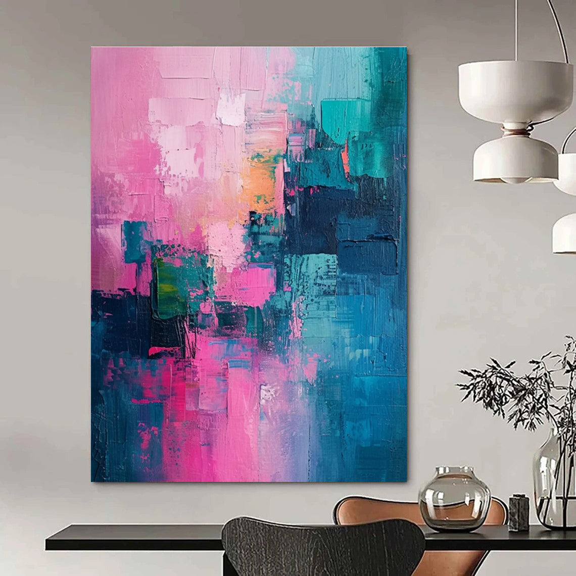Soft Pink and Blue Abstract Painting with Textured Layers ADGE061