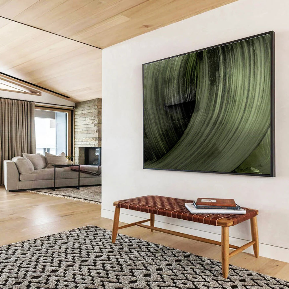 Green Swirl Abstract Painting with Dynamic Textures THY123