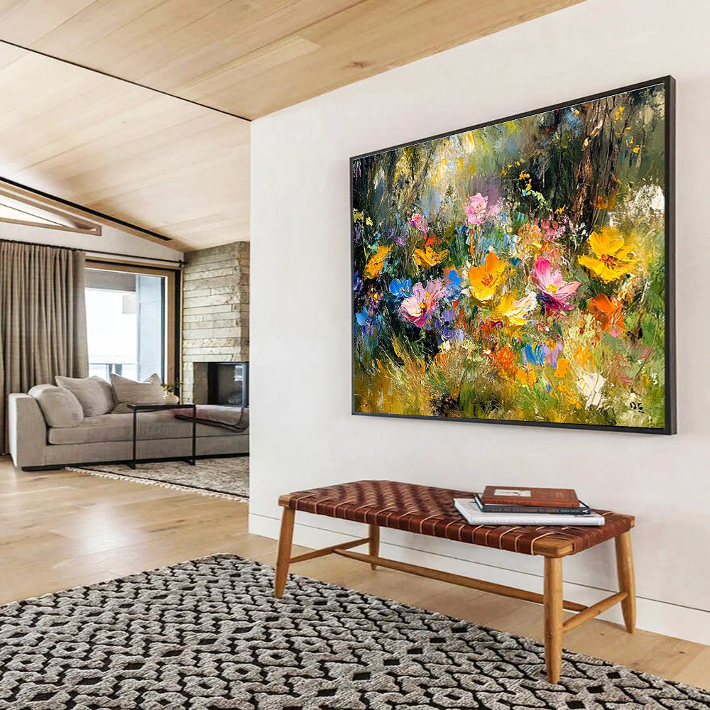 Vivid Floral Abstract Painting with Multicolor Blossoms DYP559
