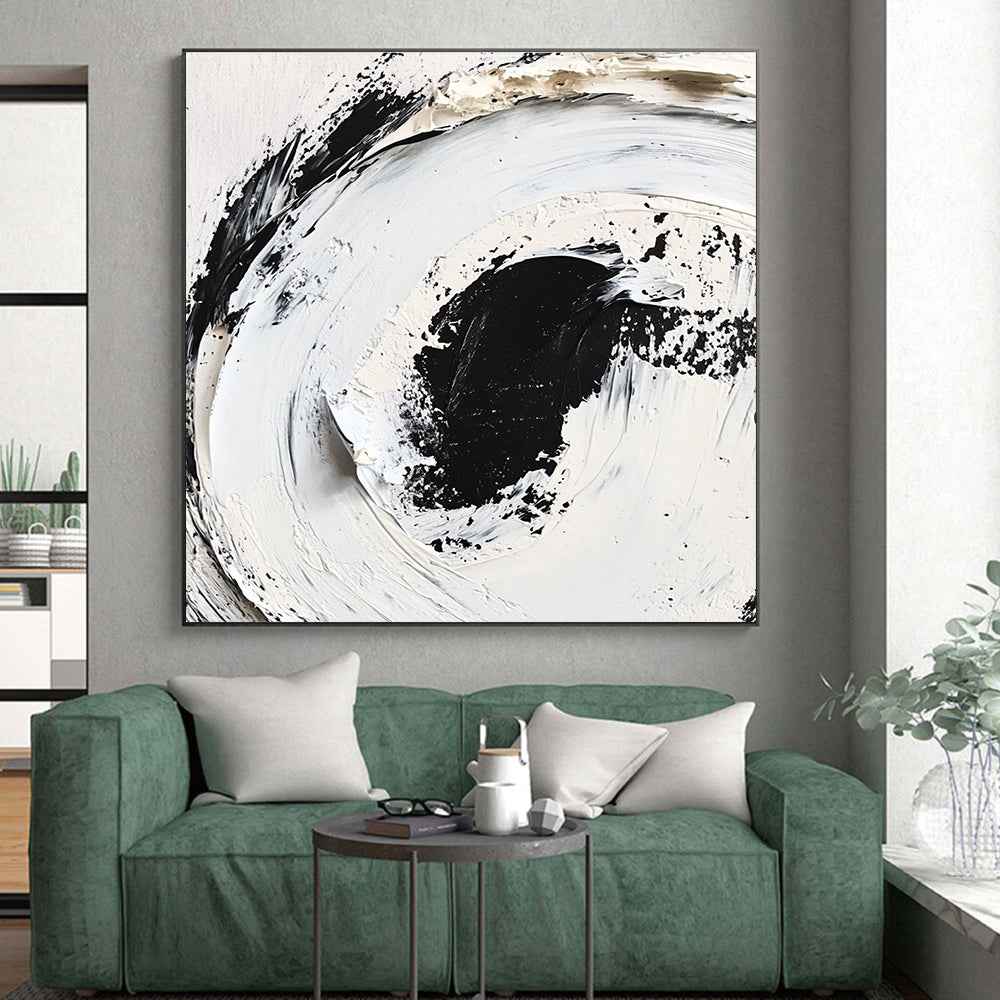 Black and White Textured Abstract Painting with Thick Palette Knife Work GER507