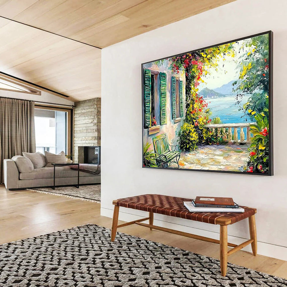 Coastal Terrace Abstract Painting with Charming, Mediterranean Vibes THY415