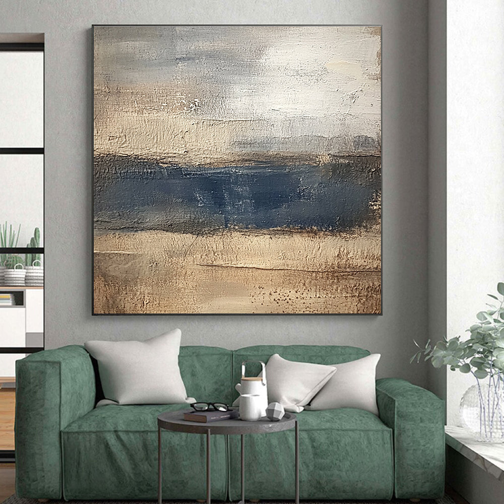 Beige and Blue Abstract Painting with Earthy Vibes GER454