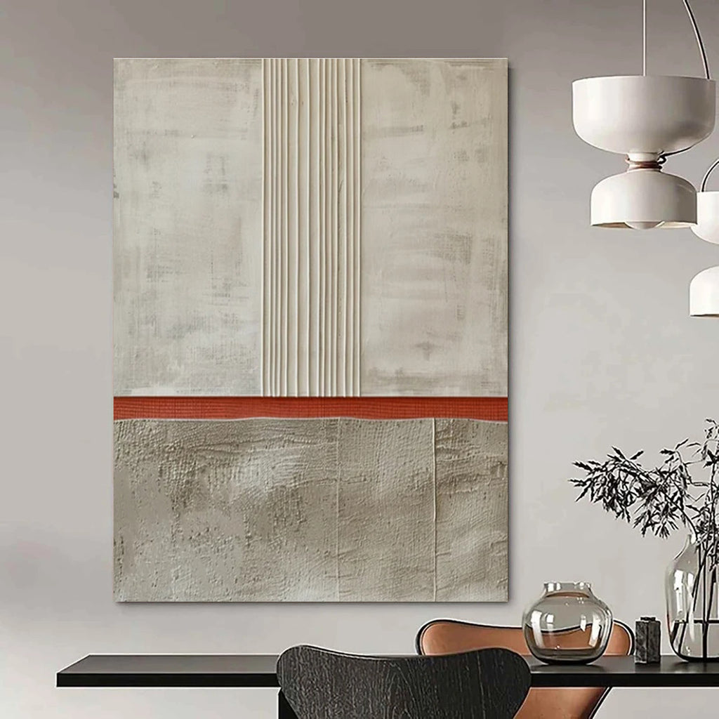 Beige Grey Red Minimalist Abstract Painting ADGE026