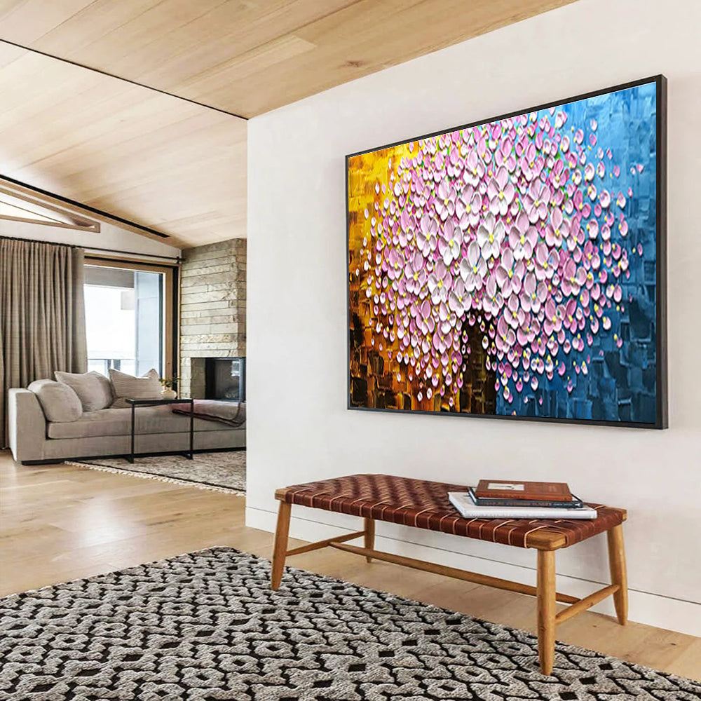 Pink Flower Tree Abstract Painting with Textured Petals THY231