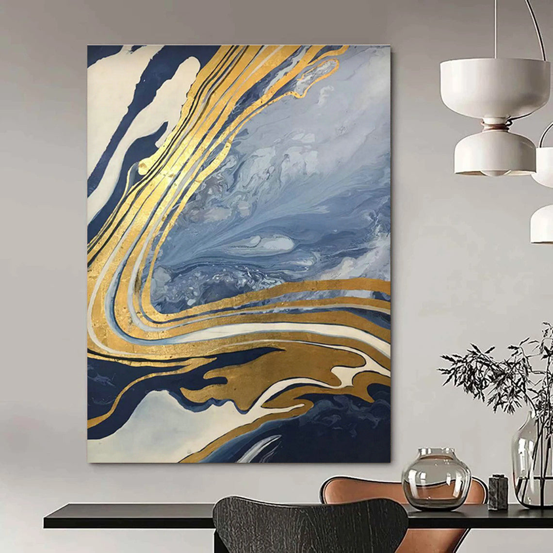 Large Hand - Painted Abstract Canvases for Hallway Staircase Handrails & Office Server Closet Shelf Backings DLZ0877