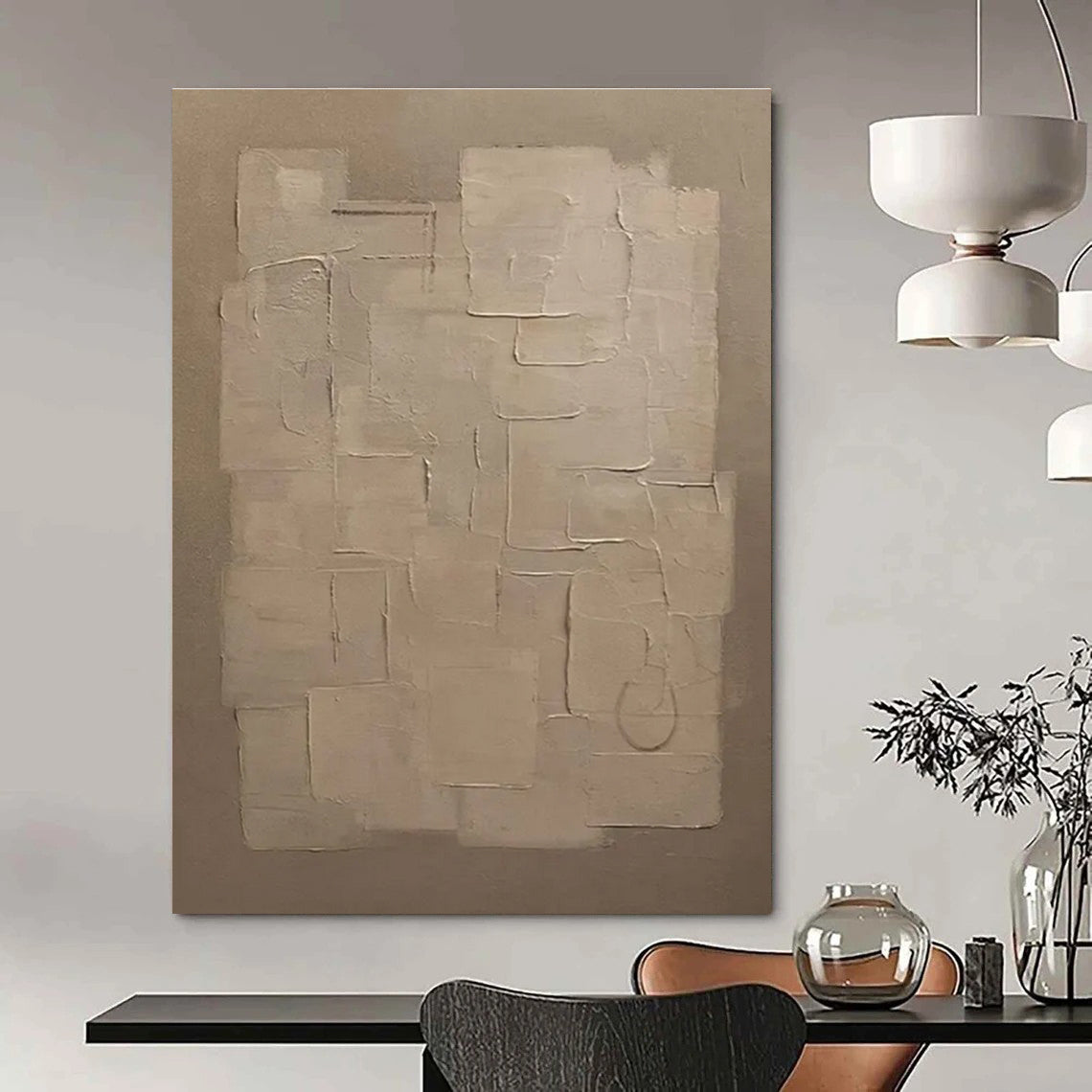 Beige Patchwork Abstract Painting with Gentle Textures ADGE489