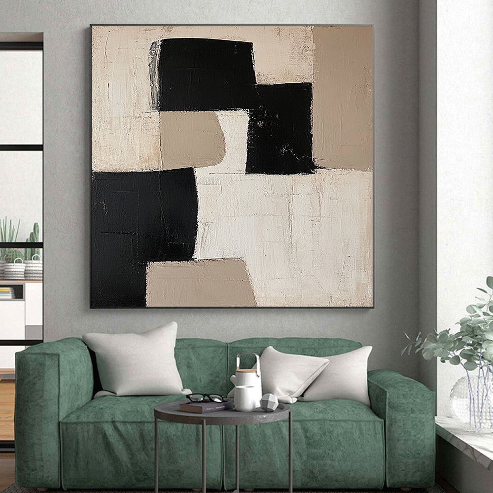 Black and Beige Geometric Block Abstract Painting GER230