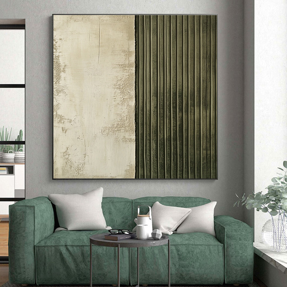 Textured Two - Tone Beige and Green Abstract Painting GER290