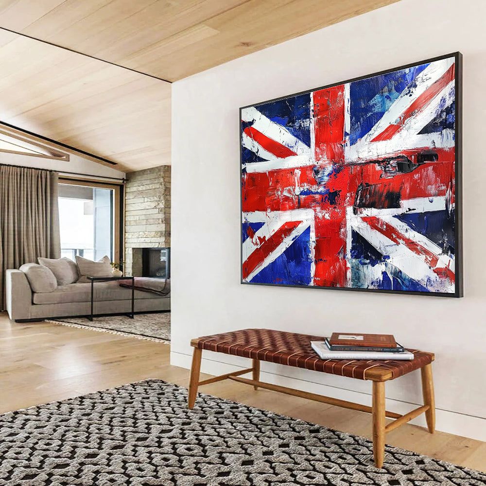 Textured Union Jack Abstract Painting with Red White and Blue Tones DYP359