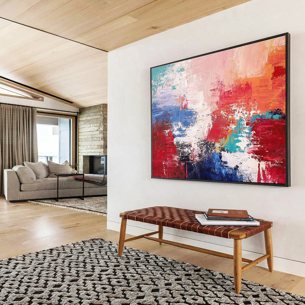 Red Blue Abstract Painting with Bold, Contrasting Energies THY388