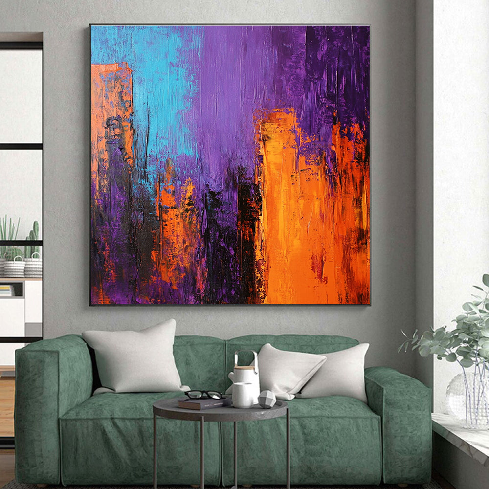 Purple and Orange Abstract Cityscape Painting GER571