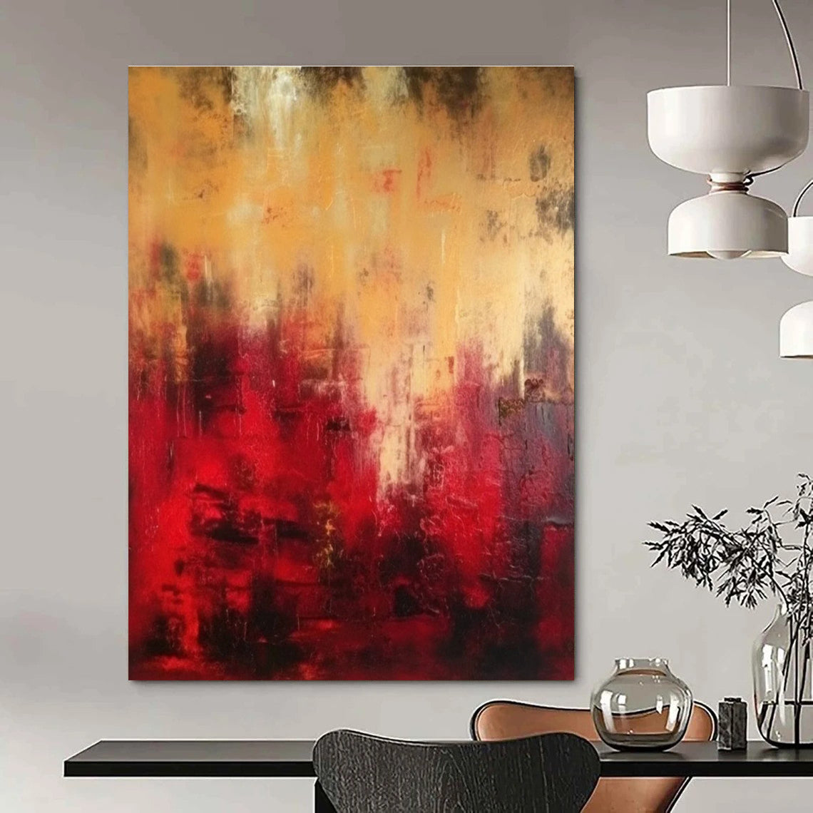 Red and Gold Abstract Painting with Intense Textures ADGE073