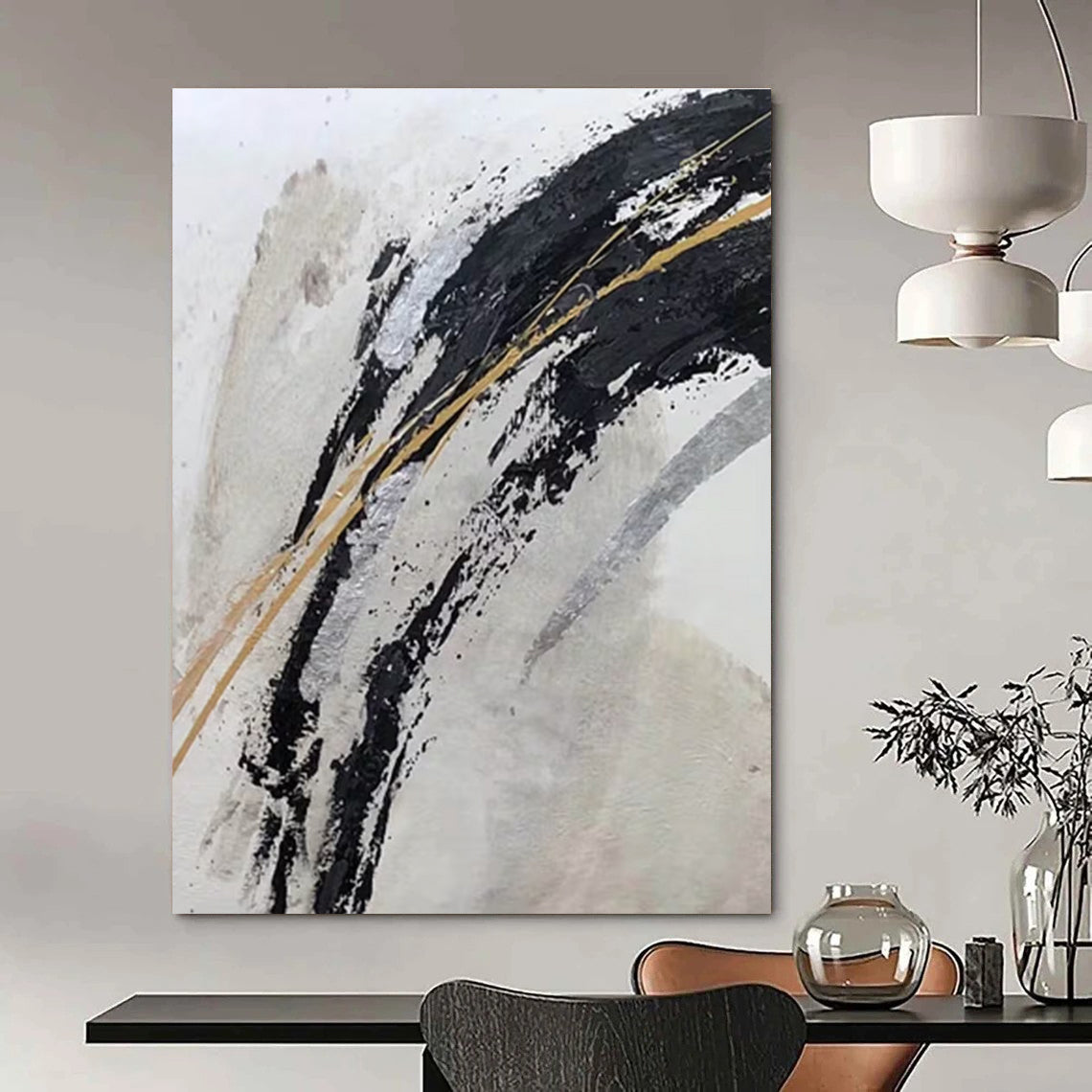 Black Gold Silver Abstract Painting ADGE249