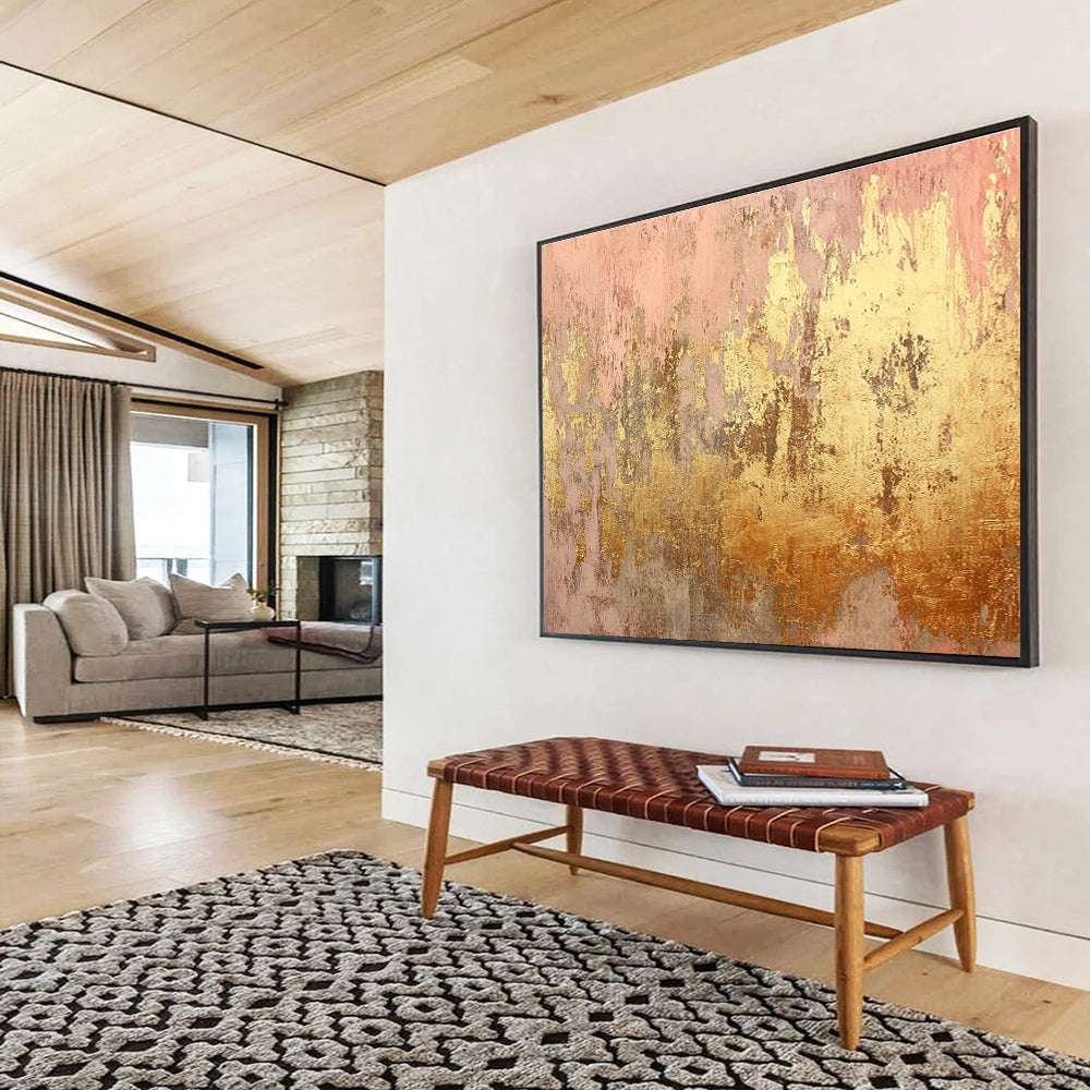 Pink and Gold Textured Abstract Painting DYP071