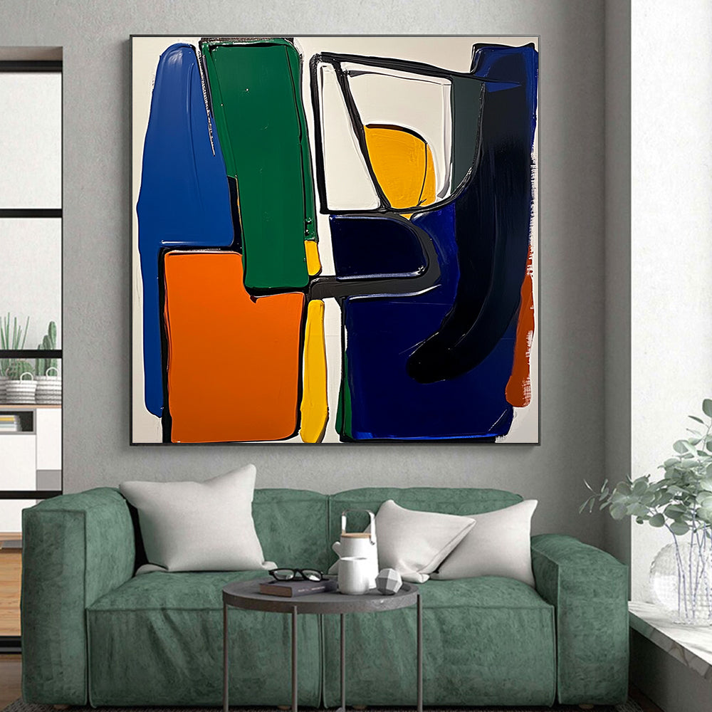 Colorful Geometric Shapes Abstract Painting with Bold Outlines GER220
