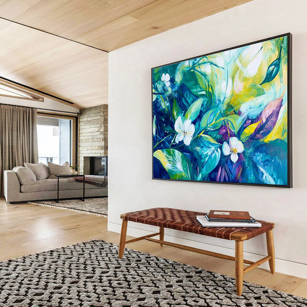 Green Blue White - Flower Leaf Abstract Painting DYP023