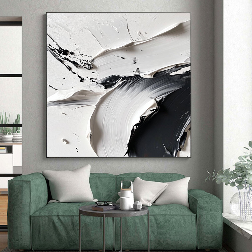 Black White Abstract Painting with Dynamic Textures GER739