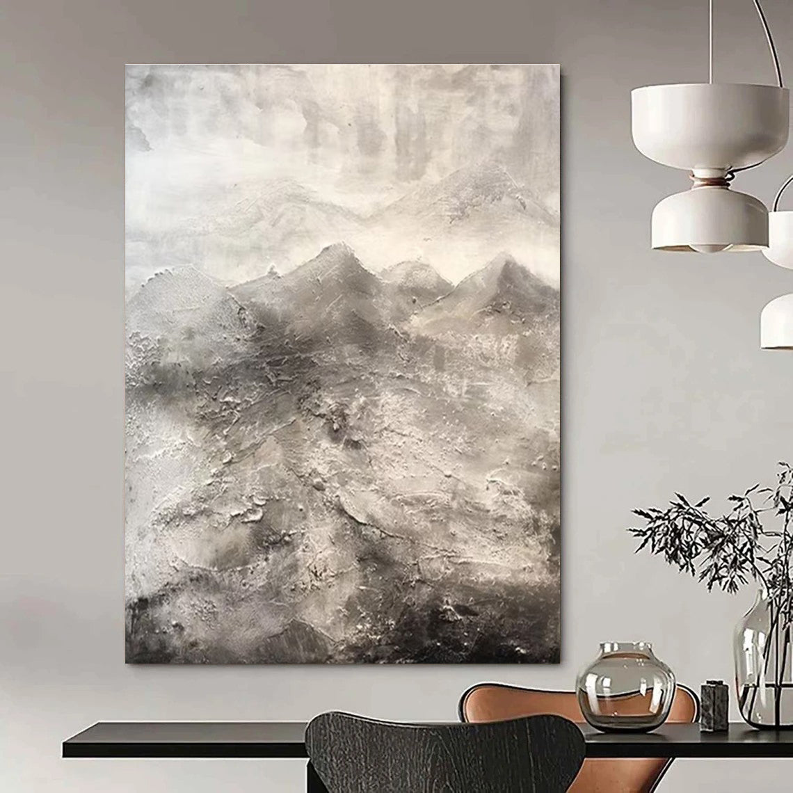 Gray Abstract Mountain Textured Painting ADGE256