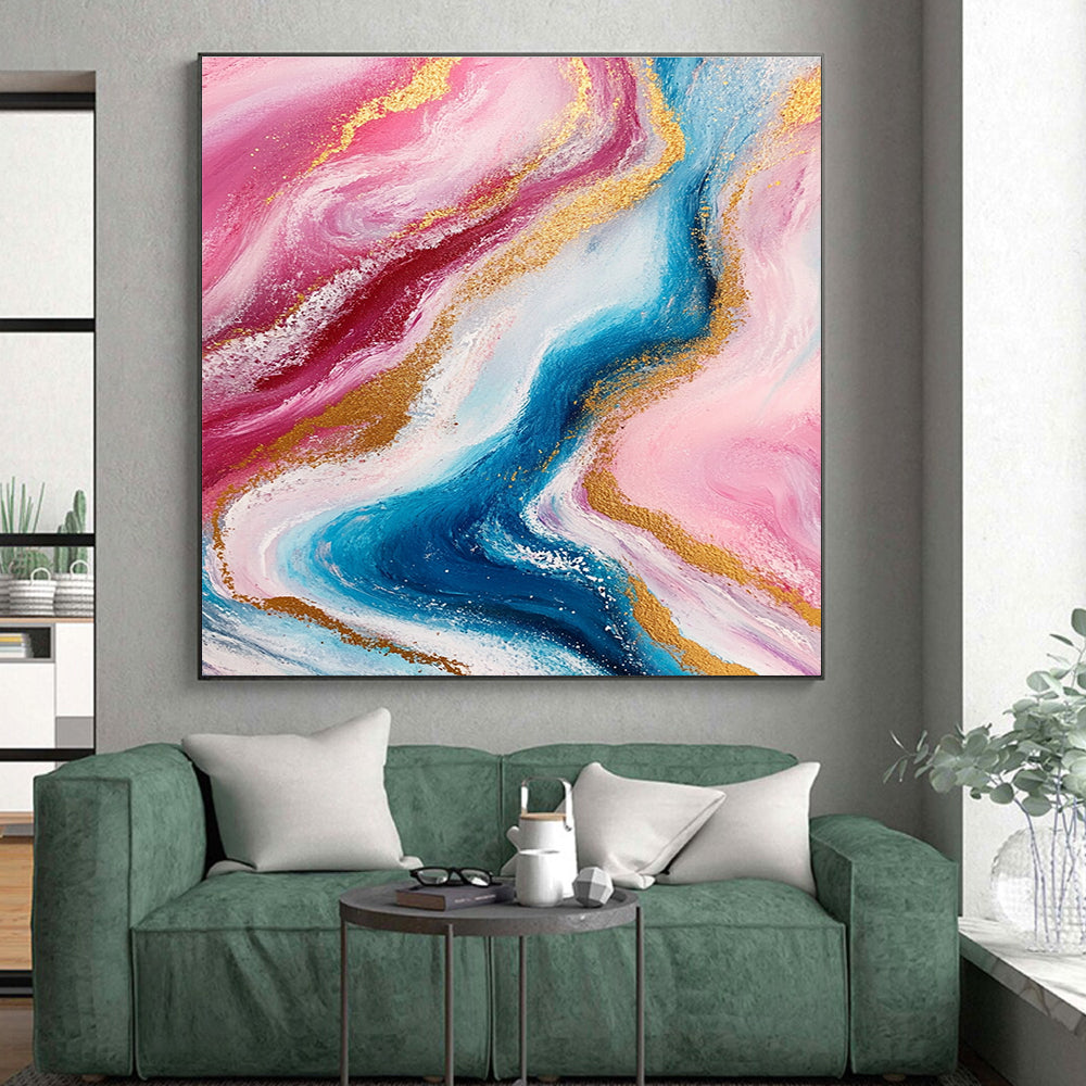 Pink and Gold Marble - Inspired Abstract Painting with Flowing Colors GER259