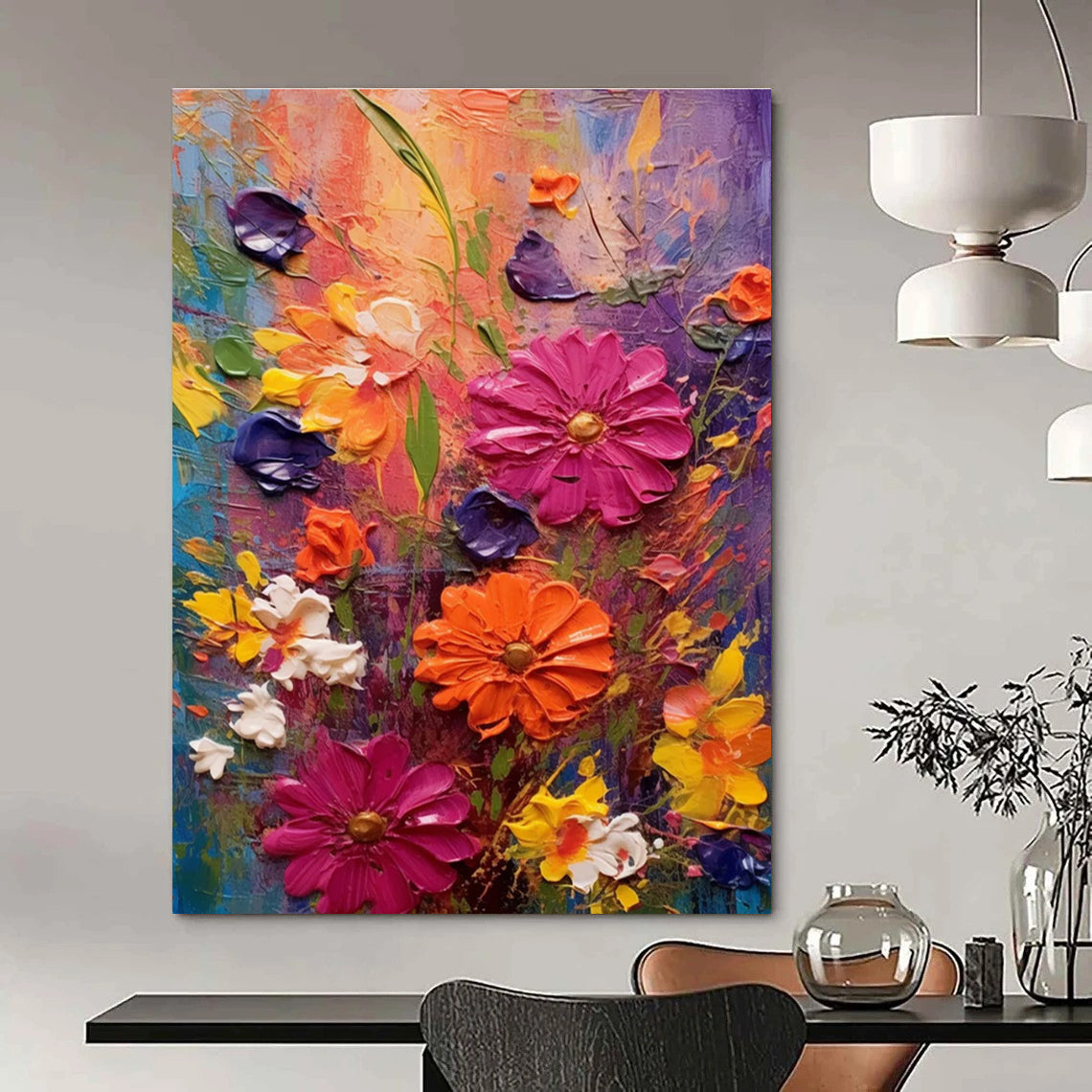 Impasto Floral Abstract Painting with Vivid Colors ADGE430