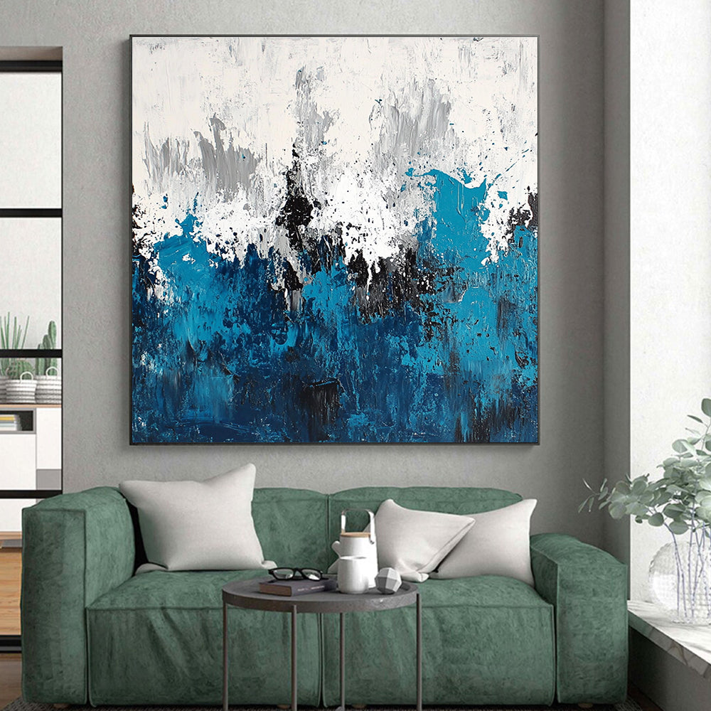 Blue and White Abstract Painting with Textured Layers GER572