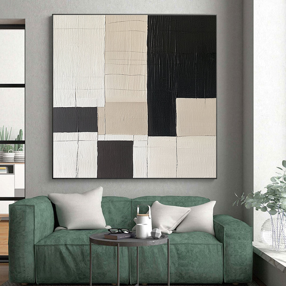 Black White Geometric Grid Abstract Painting GER852