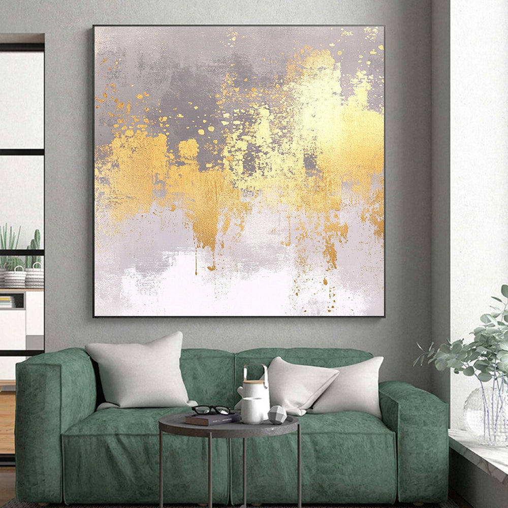 Gold and Gray Abstract Painting with Textured Splashes GER419