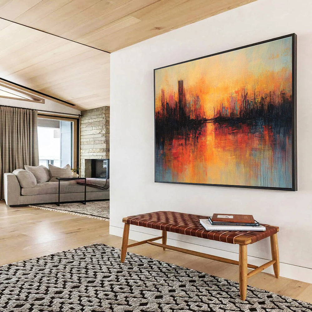 Cityscape Sunset Abstract Painting with Warm Color Palette DYP198