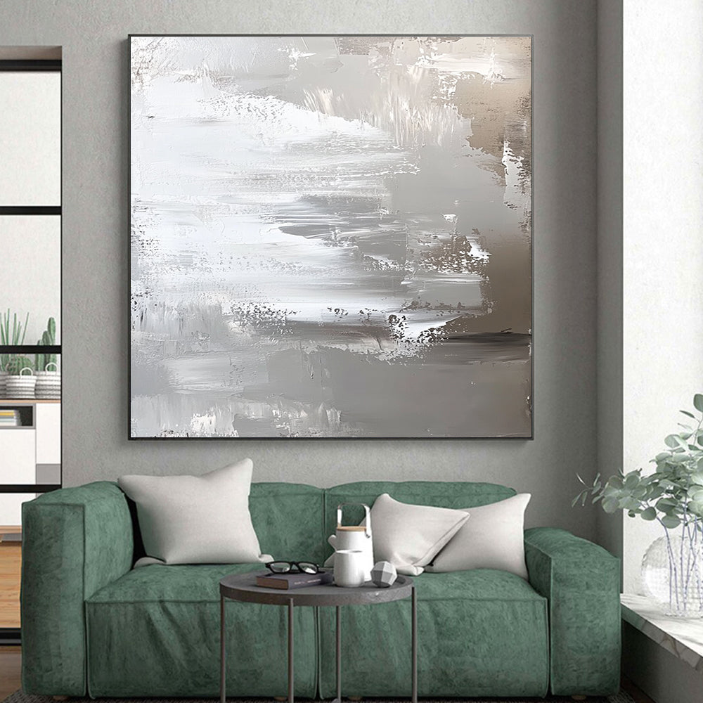 Silver and Gray Abstract Painting with Textured Layers GER420