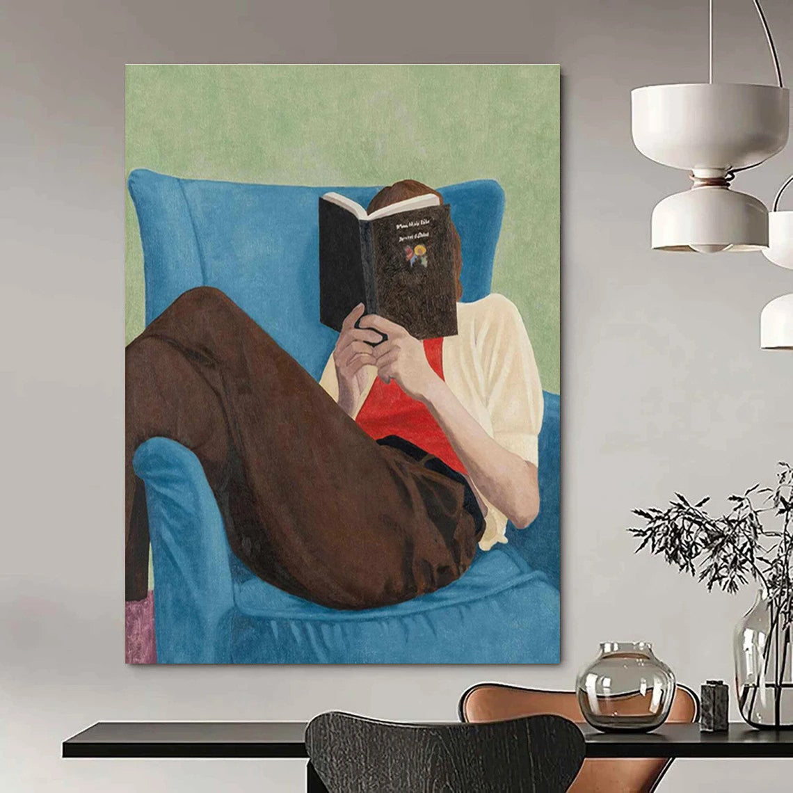 Figure Reading Book on Blue Chair Abstract Painting ADGE303