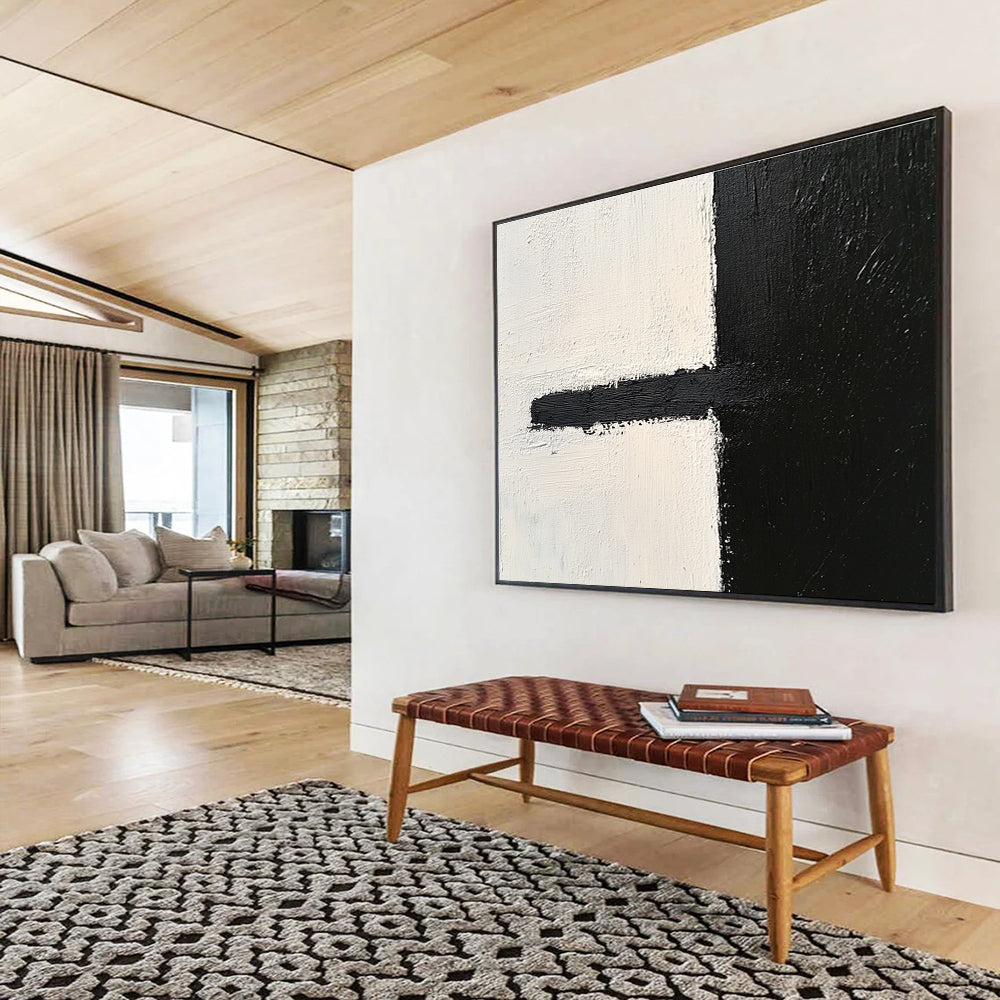 Black and White Geometric Abstract Painting with Textured Strokes DYP300