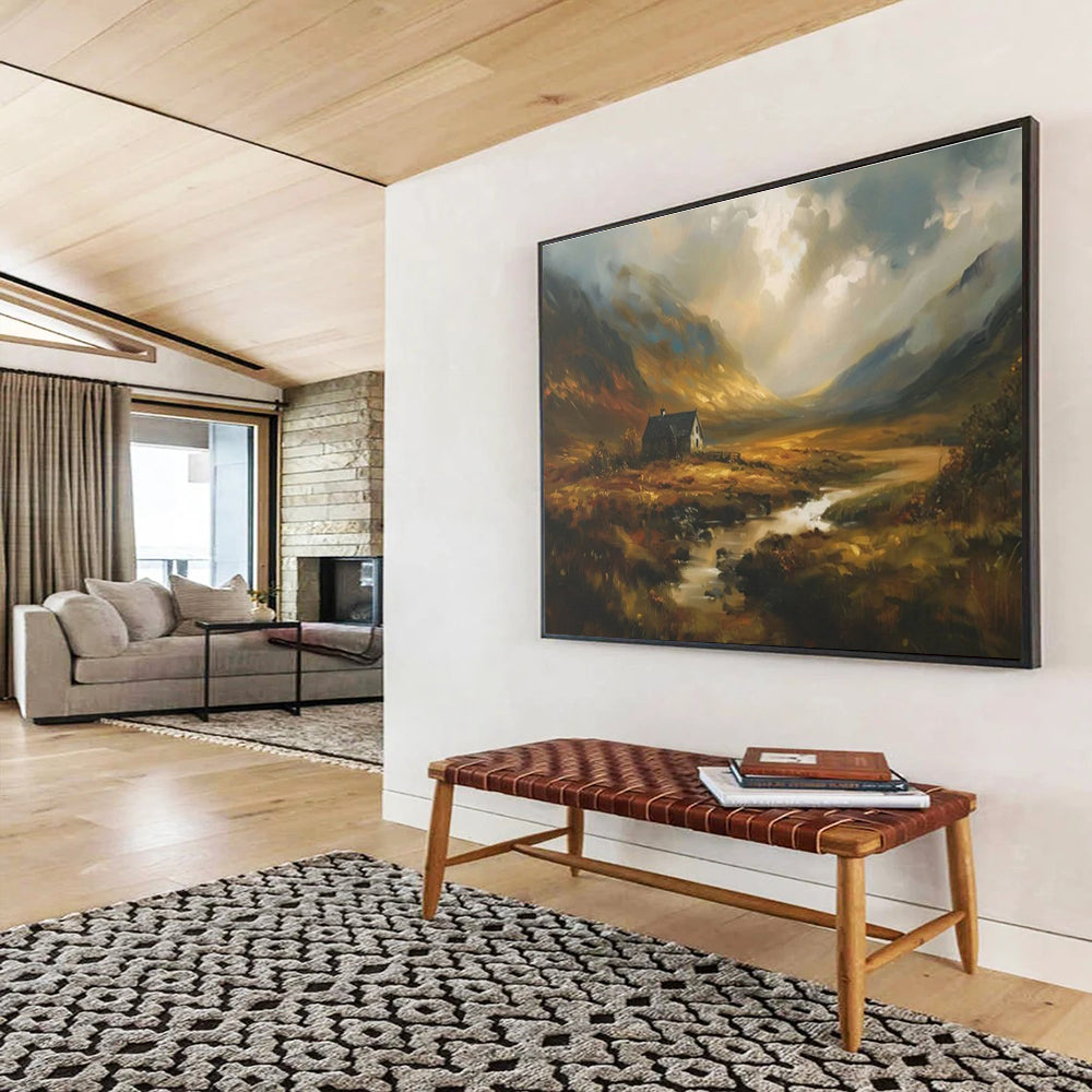 Mountain Cottage Abstract Painting with Warm, Rustic Charm THY402