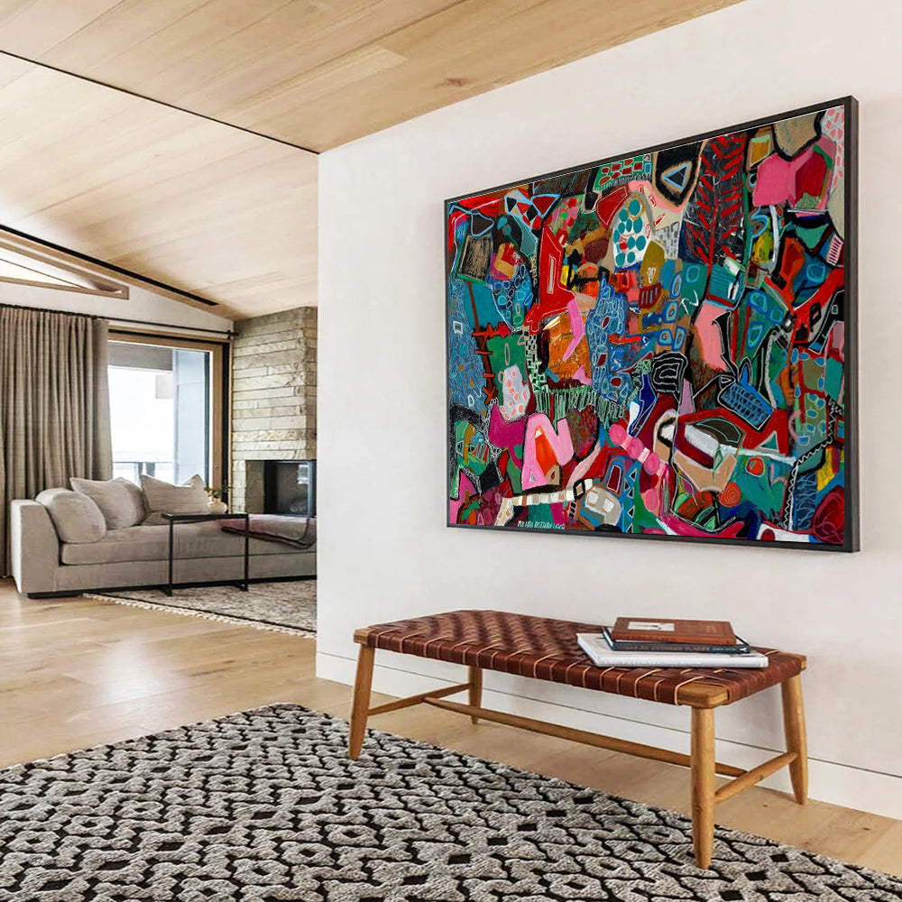 Vibrant Geometric Mosaic Abstract Painting with Bold Color Blocks THY242