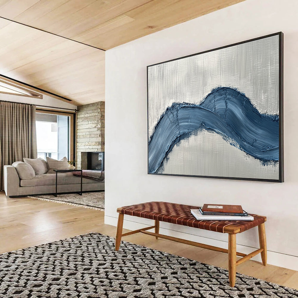 Blue Gray Textured - Curved Impasto Abstract Painting DYP044