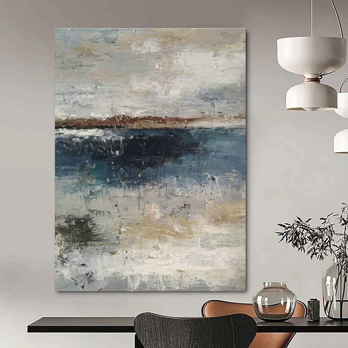Custom - Designed Hand - Painted Abstract Canvases for Cottage Bedroom and Hallway DLZ0768