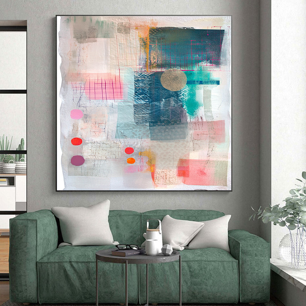 Colorful Geometric Mixed Media Abstract Collage Art GER203