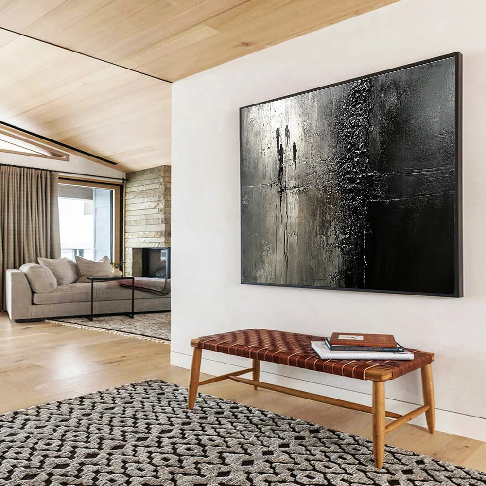 Black White Silhouette - Urban Scene Abstract Painting DYP038