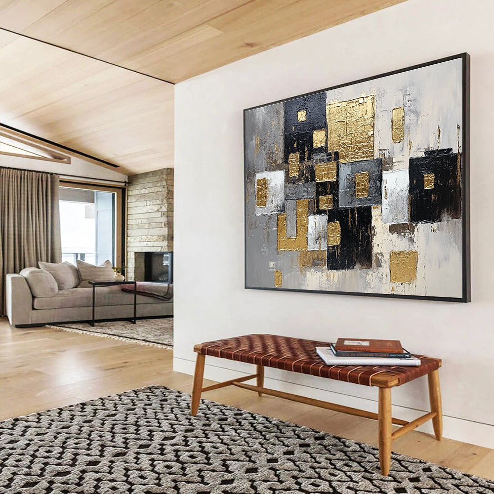 Gold and Black Geometric Abstract Painting DYP476