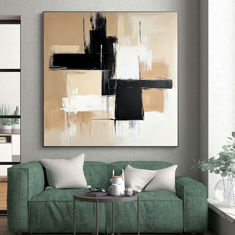 Beige Black Cross Abstract Painting with Bold Combinations GER803