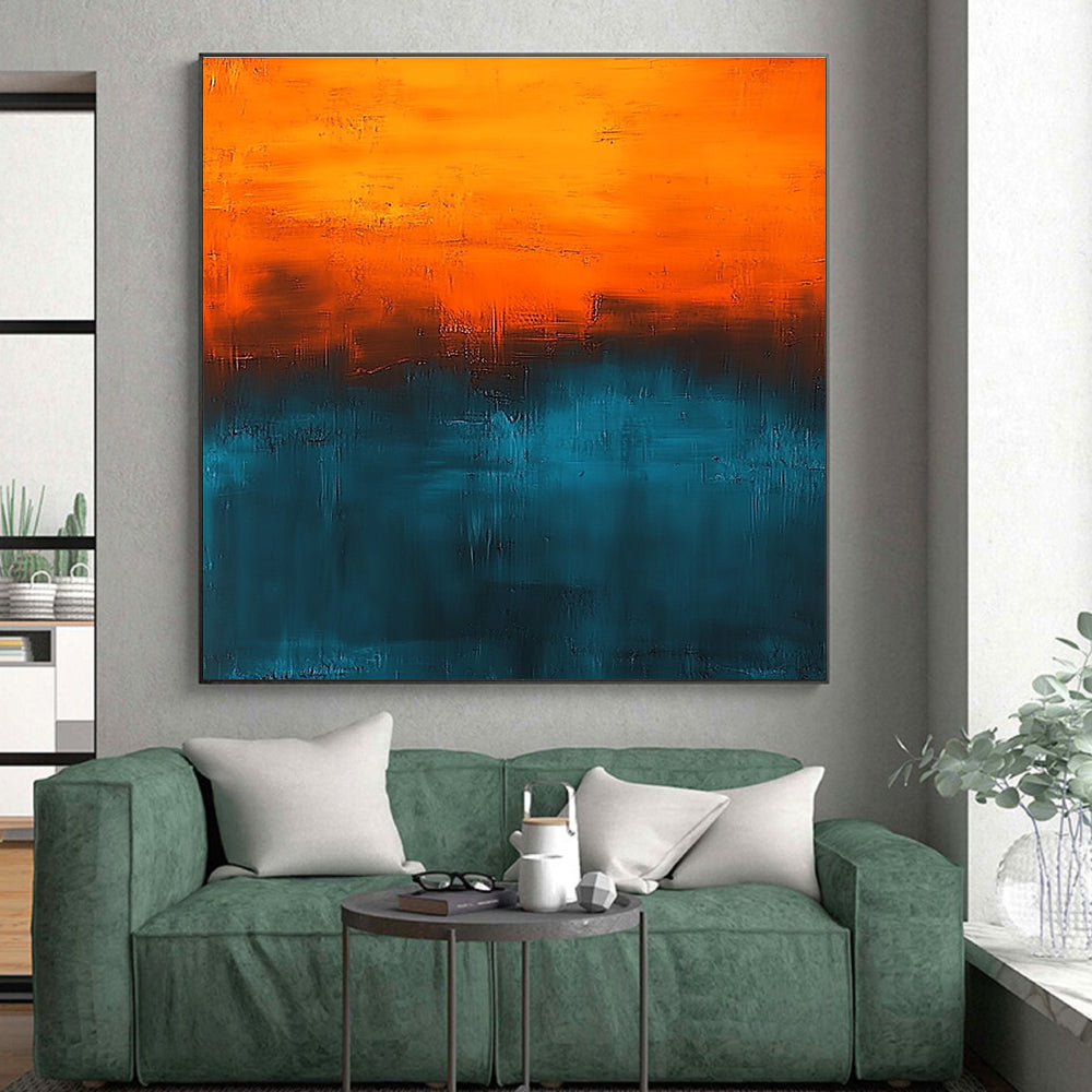 Orange and Teal Abstract Painting with Bold Color Contrasts GER658