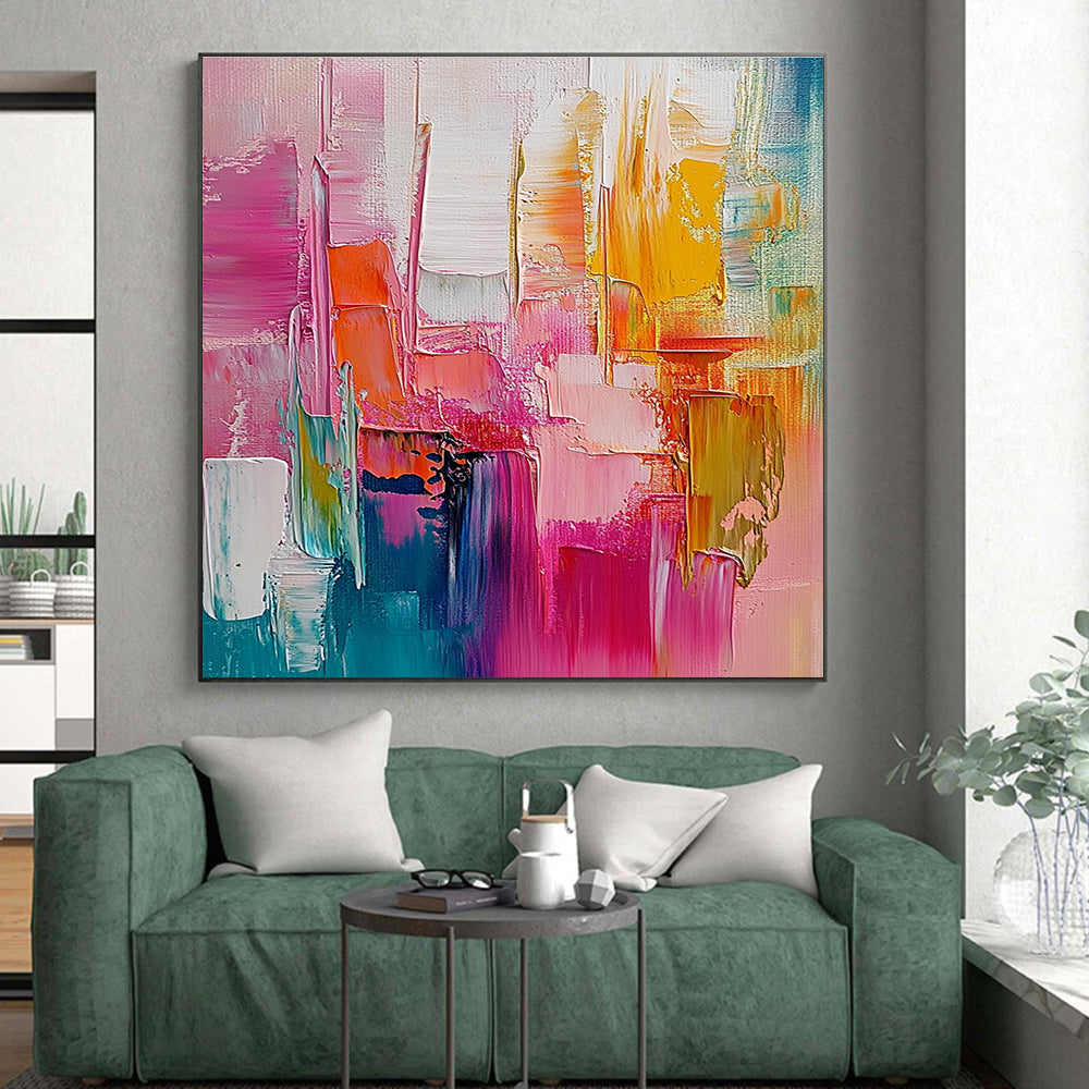 Pink Orange Abstract Painting with Thick Palette Knife Textures GER497
