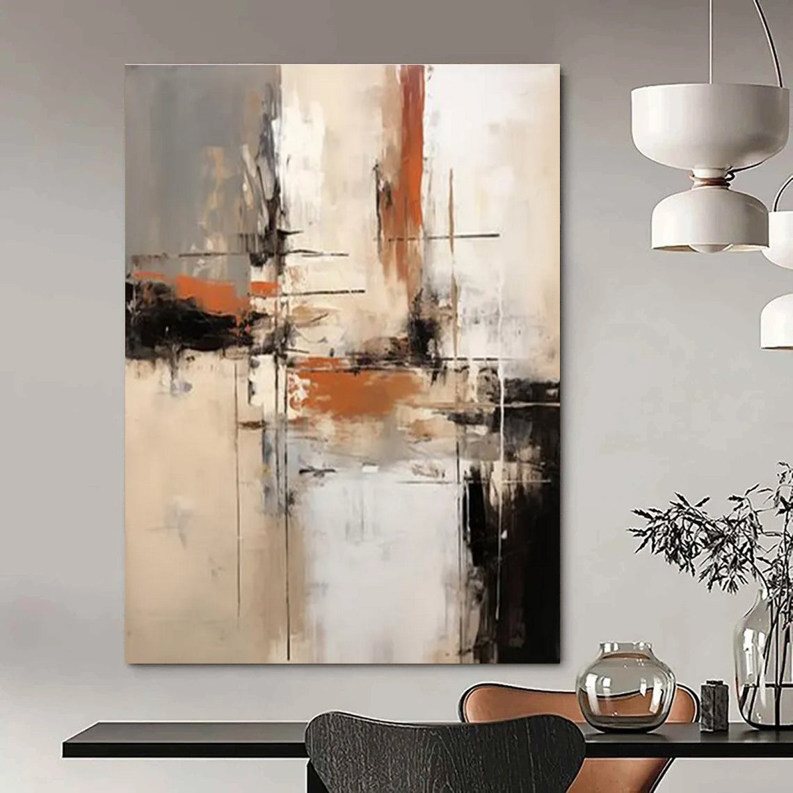 Earth - Toned Abstraction with Gray, Orange, and Beige ADGE112