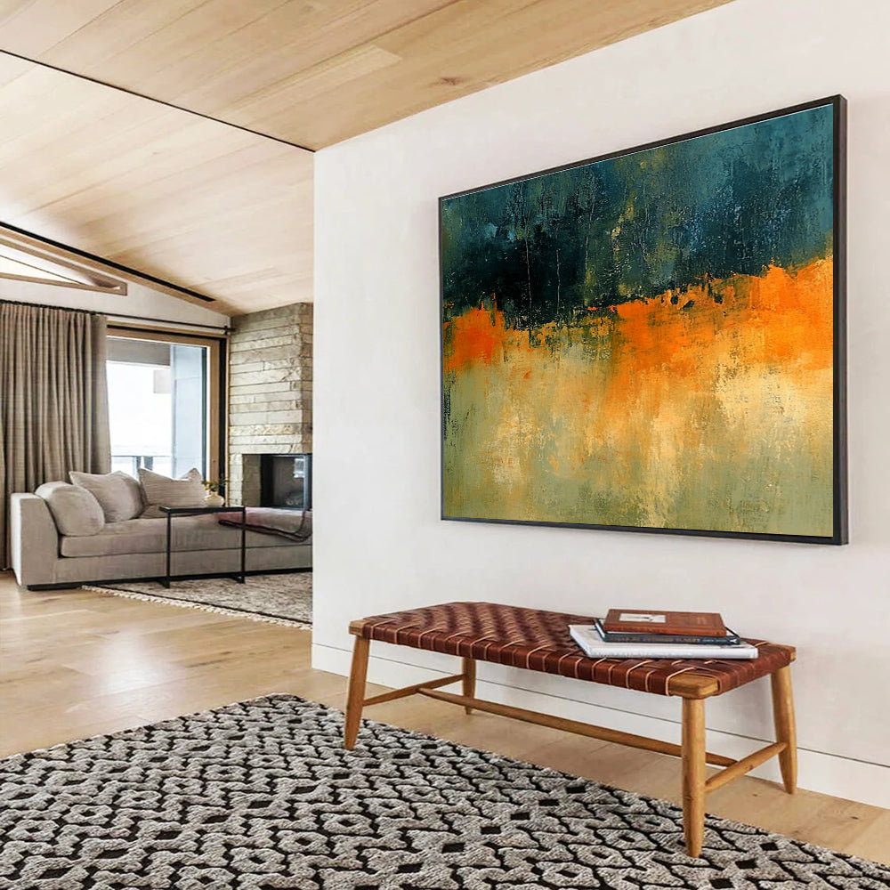 Dark and Orange Landscape Abstract Painting with Textured Layers DYP341