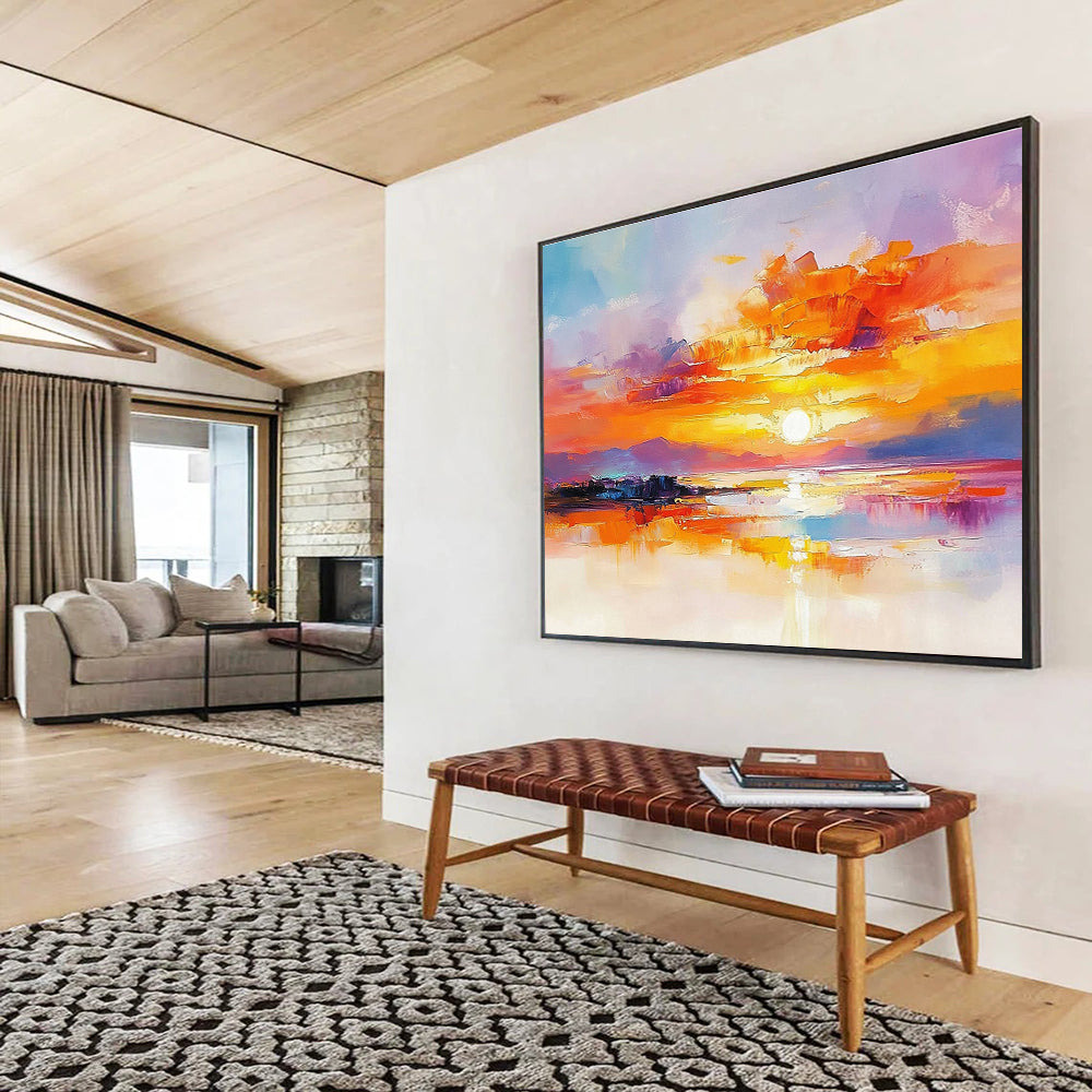 Vibrant Sunset Lake - Expressive Landscape Abstract Painting DYP014